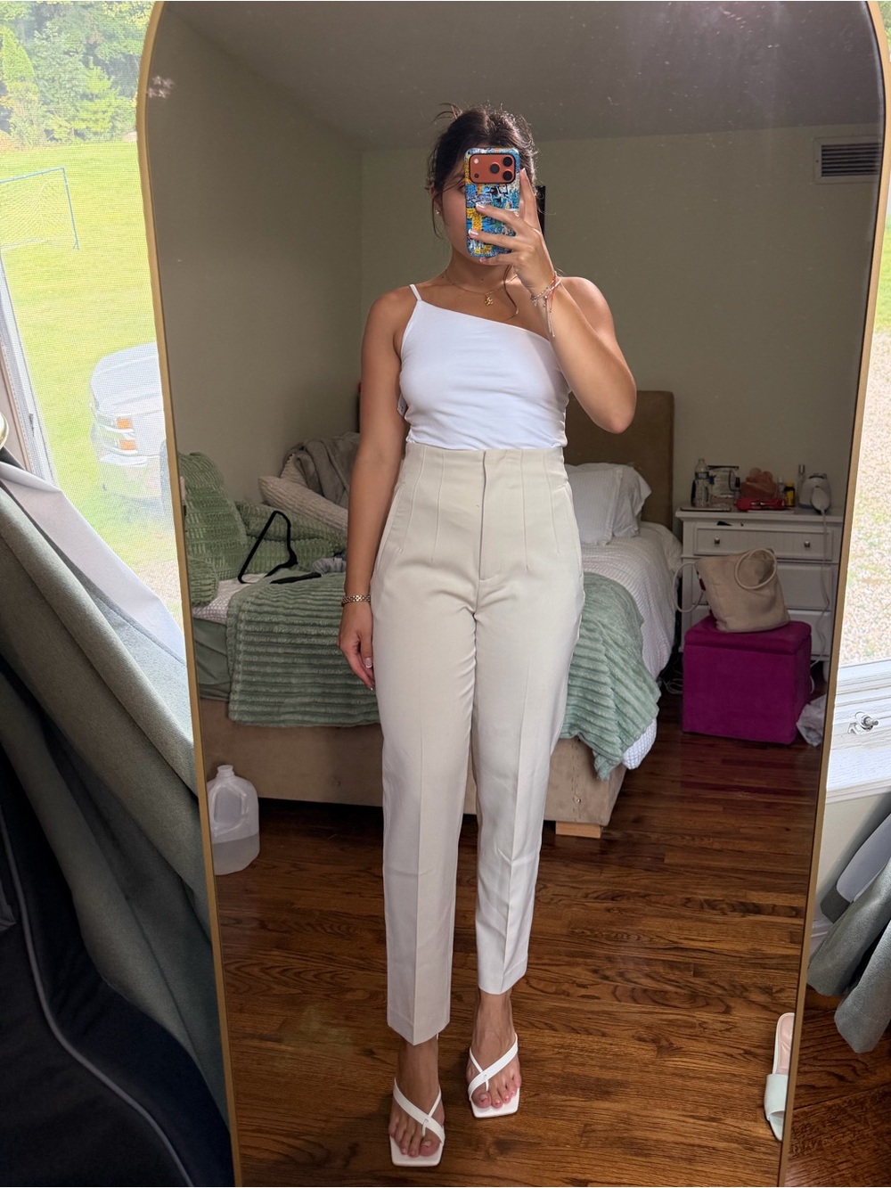 Zara High-Rise Straight-Leg Cream Trousers